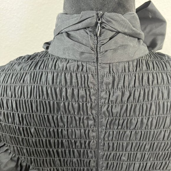 Zara Poplin Blouse Bow Tie Ruffl Black Size Zipper Peasant Top Size Small Womens - Picture 3 of 8